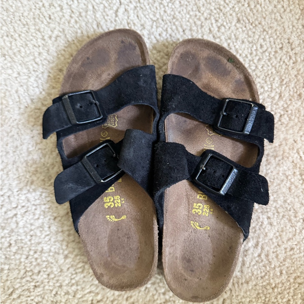 Birkenstock Black Sandals with Adjustable Straps and Contoured Footbed